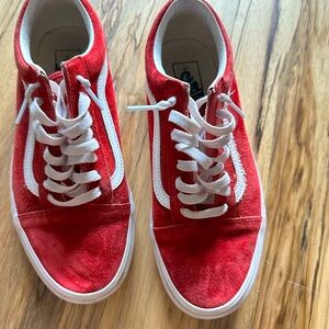 Red suede old skool vans sneakers